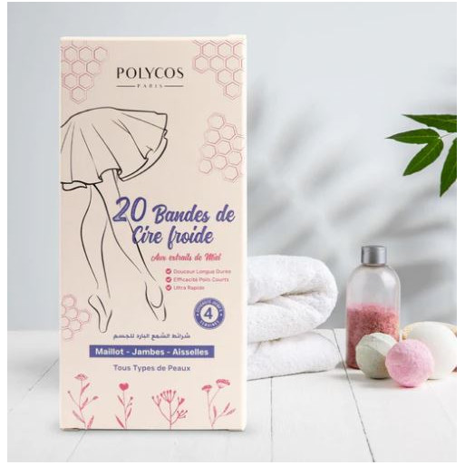 POLYCOS CIRE FROIDE JAMBES, MAILLOT, AISSELLE AUX EXTRAITS DE MIEL POLYCOS CIRE FROIDE JAMBES, MAILLOT, AISSELLE AUX EXTRAITS DE MIEL