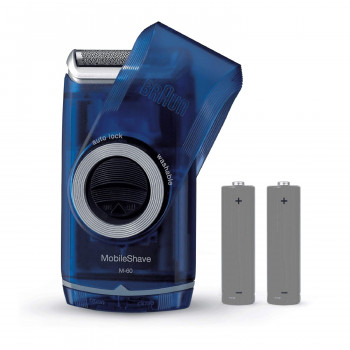 Braun MobileShave Rasoir M-60 avec capuchon rotatif, bleu transparent