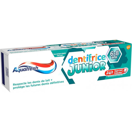 Aquafresh Dentifrice Junior, Pour les Enfants Entre 6 et 8 Ans, Protege les Dents En Croissance, Goût Menthe Douce, 75 ml