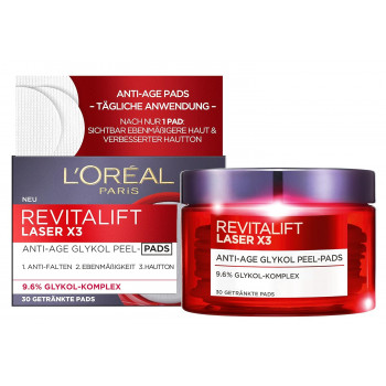 L’Oréal Revitalift Laser x 3 à L’Acide Glycolique Disques Peeling Anti-Âge ( 30 Disques )