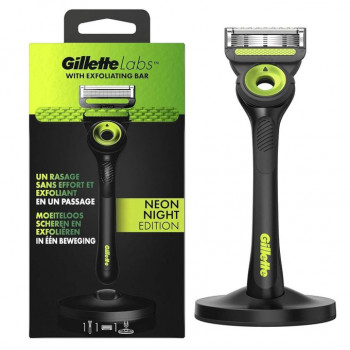 Gillette Labs Rasoir avec Exfoliante (Version Néon) + 1 Recharge + Support Magnétique