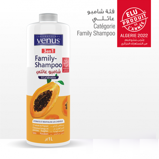 VENUS Family Shampoing 3 en 1 A l’extrait de Papaye et la kératine 1L VENUS Family Shampoing 3 en 1 A l’extrait de Papaye et la kératine 1L