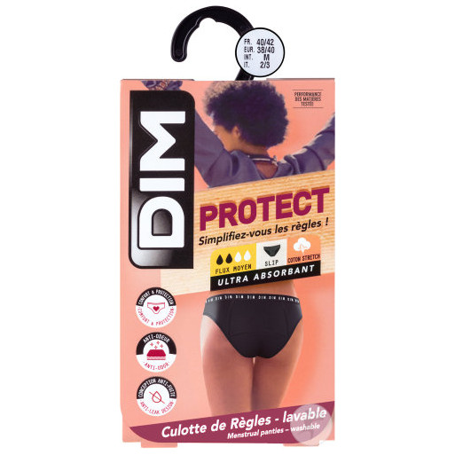 DIM Protect - Culotte Menstruelle Lavable - Noir - Flux MOYEN - Taille 44/46 DIM Protect - Culotte Menstruelle Lavable - Noir - Flux MOYEN - Taille 44/46