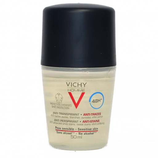 VICHY Homme déodorant détranspirant 48h anti-traces roll-on 50ml VICHY Homme déodorant détranspirant 48h anti-traces roll-on 50ml
