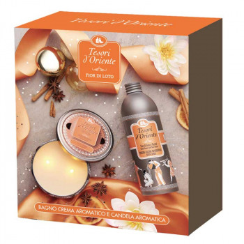 Trésors d'Orient FLEUR DE LOTUS 500 ml Crème de Bain + Bougie Aromatique Coffret Cadeau