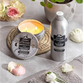 Trésors de l'Orient Rituels Musc Blanc 500 ml Crème de Bain + Bougie Aromatique Coffret Cadeau