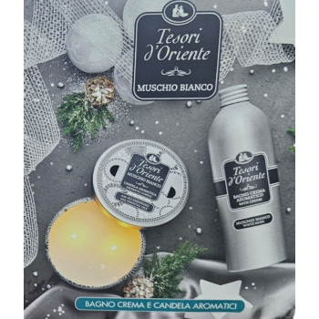 Trésors de l'Orient Rituels Musc Blanc 500 ml Crème de Bain + Bougie Aromatique Coffret Cadeau